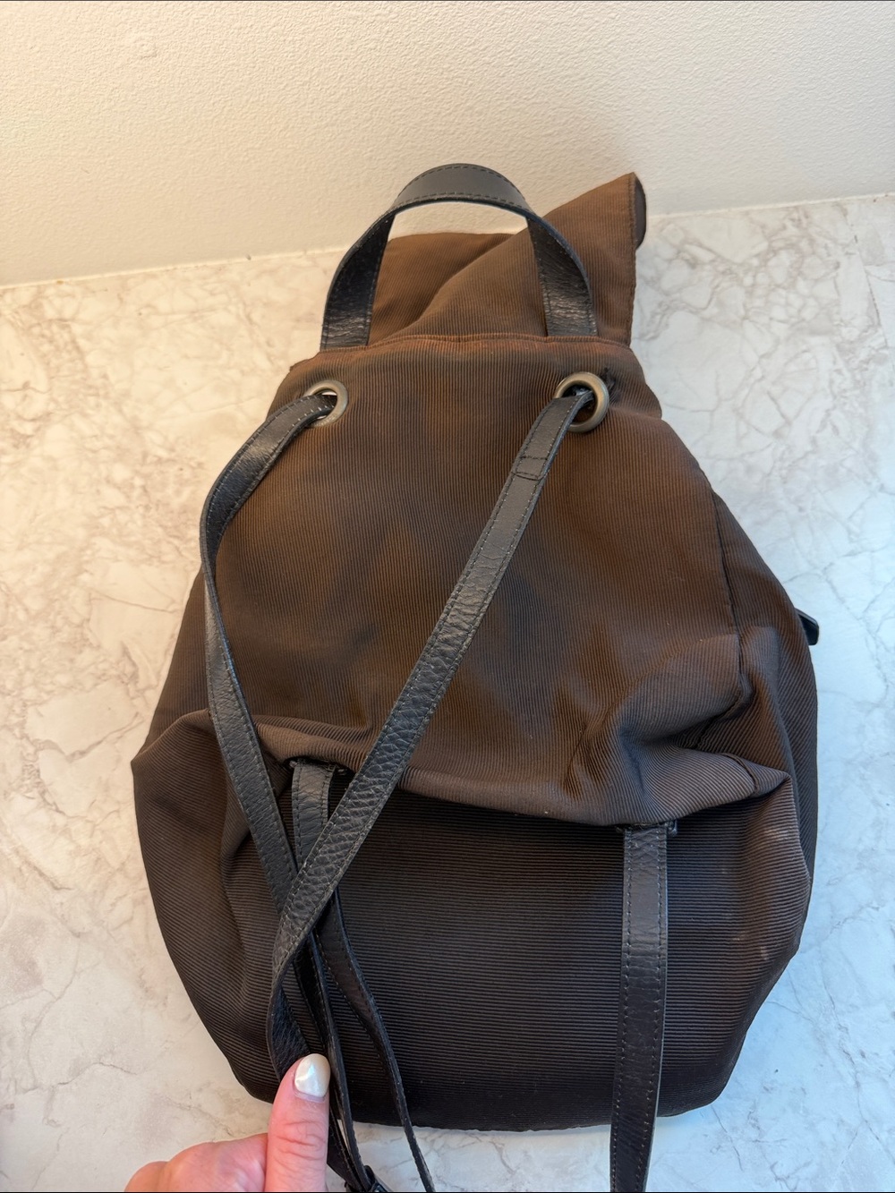 Prada Brown Nylon Backpack with Leather Trim - Picture 6 of 10